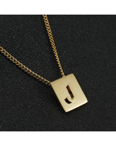 J Gold Plated Square Initial Letter Necklace CA7810194