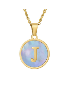 J Hotsale Initial Letter With Blue Shell And Round Tag Necklace CA7810213