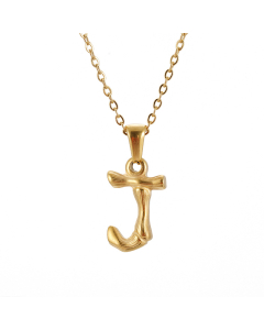 J Initial Letter Bamboo Style Fashion Necklace In Gold Color CA7810198