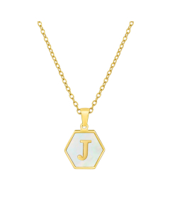 J Initial Letter Hexagon Shape Pendant Necklace And Gold Chain CA7810218