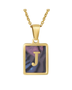 J Initial Letter Necklace Inlaid Black Shell Charms CA7810201