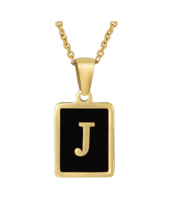J Initial Letter Necklace Inlaid With Black Shell CA7810215
