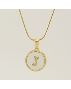 J Initial Letter Snake Chain Necklace With White Shell Round Charms CA7810223