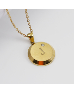 Hotsale Initial Letter With Zircon Stone Round Disc Necklace CA7810206-J