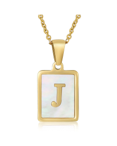 J Necklace Inlaid White Shell With Initial Letter Necklace CA7810200