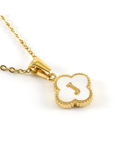 J Stainless Steel Four Clover Necklace With White Shell Charms CA7810222