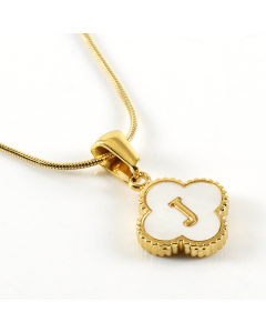 J Wholesale Initial Letter Lucky Clover Necklace Inlaid Nature Shell CA7810197