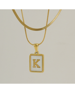 K Double Layer Initial Letter Necklace Inlaid White Shell Pendant Necklace CA7810210