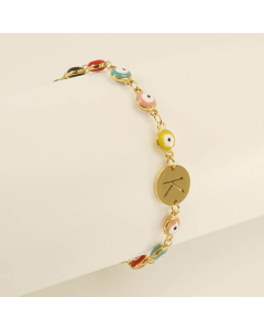 K Evil Eye Drop Oil Initial Letter Stainless Steel Bracelet With 18K Gold Plated