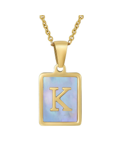 K Gold Plated Necklace Inlaid Blue Shell And Initial Letter Necklace CA7810196