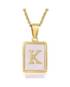 K Gold Plated Necklace Inlaid Pink Shell And Initial Letter Necklace CA7810195