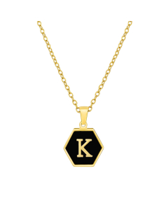 K Initial Letter Hexagon Shape Charms Inlaid Black Shell Necklace CA7810219