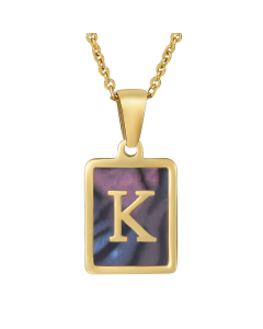 K Initial Letter Necklace Inlaid Black Shell Charms CA7810201