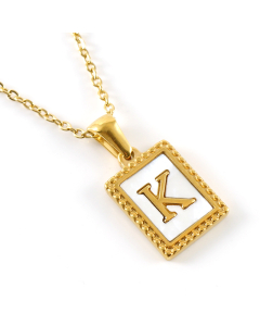 K Initial Letter Necklace Inlaid With White Shell Pendant CA7810216