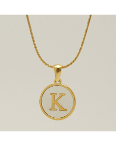 K Initial Letter Snake Chain Necklace With White Shell Round Charms CA7810223