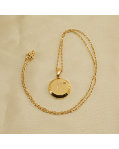 Hotsale Initial Letter With Zircon Stone Round Disc Necklace CA7810206-K
