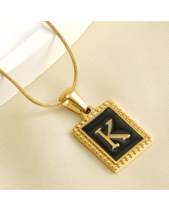 K Initial Name Stainless Steel Necklace With Square Black Shell Tag CA7810221