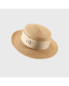 Khaki Women Wide Brim Raffia Straw Boater Hat Fedora Summer Beach Sun Hat HC690007