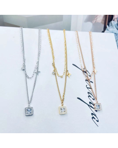 Necklace Steel Color Square Diamond Pendant With Mini Star Choker Fashion Jewelry Gift