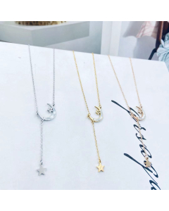 Necklace Mother Of Pearl Shell Moon With Y Drop Star Necklace In Gold Color