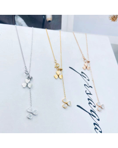Necklace Good Luck Charm Three Leaf Clover Y Drop Necklace In Steel Color