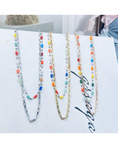 Colorza Bohemian Rainbow Style Necklace Layered Cut Box Chain Necklace In Steel Color Best Gift For Women Girls Wife