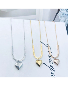 Necklace Heart Necklace 3D Heart Necklace Stainless Steel Necklace Best Friend Gift Mom Daughter Necklace In Steel Color