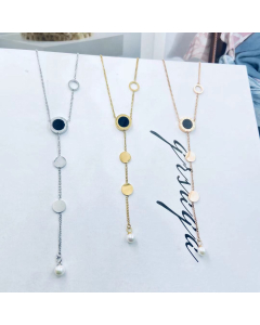 Necklace Round Circle Pendant Elegance Y Drop Long Necklace For Office Party In Steel Color