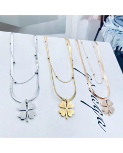 Necklace Lucky Four Leaf Clovers Charm With Flat Snake Chain Necklace For Hope Love In Stainless Steel Gold Color