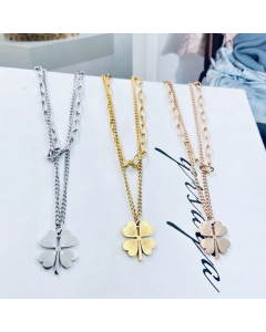 Necklace Wholesale Lucky Four Leaf Clovers Necklace Gold Color In Titanium Steel