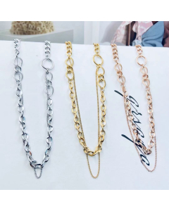 Necklace Stainless Steel Multilayer Punk 80s Hip Hop Necklace For Men Women Girls In Steel Color