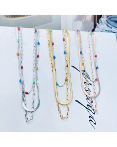 Colorza Women Bohemian Rainbow Style Necklace Layered Paperclip Chain Necklace And Snake Chain Necklace In Steel Color