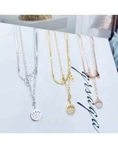 Necklace Inlaid Diamond Steel Color Evil Eye Diamond Pendant Flat Snake Chain Tiny Paperclip Chain With Round Coin Drops Titanium Steel Jewelry