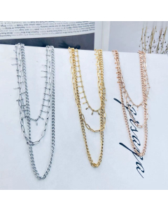 Simple Gold Three Layer Necklace Classic Chain And Paperclip Chain Necklace Titanium Steel Jewelry