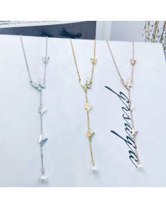 Cute Butterfly Charm Mother Of Pearl Shell Butterfly Inland Diamond For Y Drop Necklace Steel Color Titanium Steel