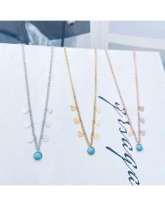 Necklace Fashion Turquoise Round Coin Necklace Butterfly Necklace Titanium Steel Jewelry In Steel Color