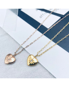 Necklace Gold 3D Puffed Sweet Heart Necklace With Diamond