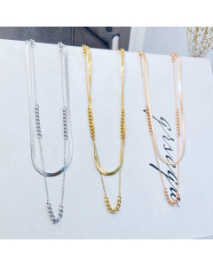 Necklace Layered Flat Snake Chain With Figaro Chain Minimalist Jewelry Punk Multilayer Choker Stainless Steel Jewelry In Steel Color