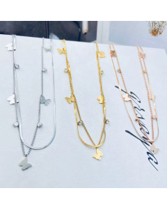 Necklace Cute Butterfly Necklace For Women Girls Bohemian Layered Necklace Simple Delicate Station Chain Necklace In Steel Color