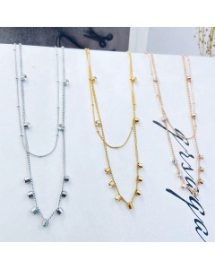 Necklace Fashion Layered Shinning Rhinestone Necklace Daily Wear Stainless Steel Jewelry Friendship Sister Mother Daughter Pendant Necklace In Steel Color