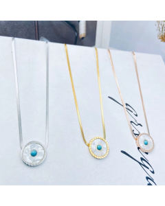 Necklace Minimalist Evil Eye Pendant Insert Mother Of Pearl Shell And Turquoise Eye Necklace With Gold Color Flat Snake Chain And Stainless Steel Wholesale Jewelry