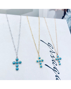 Necklace Southwestern Style Turquoise Cross Necklace Fine Jewelry for Women 316L Steel Necklace In Steel Color