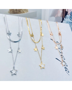 Necklace Layered Star Necklace With Flat Snack Chain And Mother Of Pearl Shell Inlaid Star Choker Stainless Steel Jewelry Fashion Dainty Jewelry In Gold color