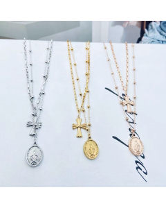 Necklace Virgin Mary Necklace Minimalist Ball Chain Choker Long Necklaces Steel Color Jewelry For Women And Girls