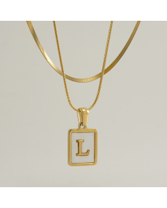 L Double Layer Initial Letter Necklace Inlaid White Shell Pendant Necklace CA7810210