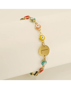 L Evil Eye Drop Oil Initial Letter Stainless Steel Bracelet With 18K Gold Plated