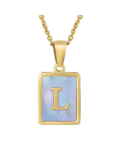 L Gold Plated Necklace Inlaid Blue Shell And Initial Letter Necklace CA7810196