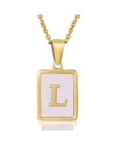 L Gold Plated Necklace Inlaid Pink Shell And Initial Letter Necklace CA7810195