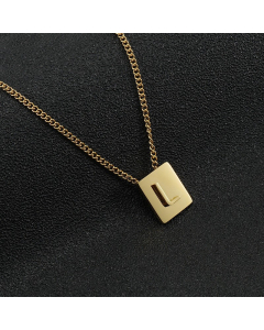 L Gold Plated Square Initial Letter Necklace CA7810194