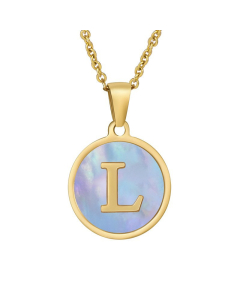 L Hotsale Initial Letter With Blue Shell And Round Tag Necklace CA7810213